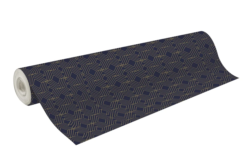 Clairefontaine 202098C - A Roll of Gift Paper - 80g Excellia Paper - Format: 50x0,70m - Pattern: Gold and blue geometric - Gift wrapping, ideal for packaging