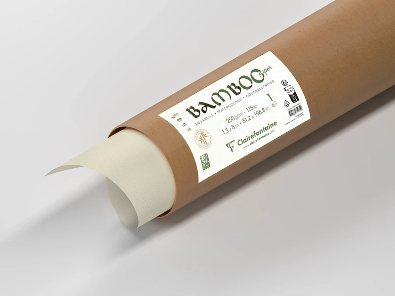 Clairefontaine 975935C - Bamboo Roll - 100% Bamboo Watercolour Paper, Natural White, 100% Vegan - Finely Marked Grain, Professional Quality, 1.30 x 5 m, 250 g