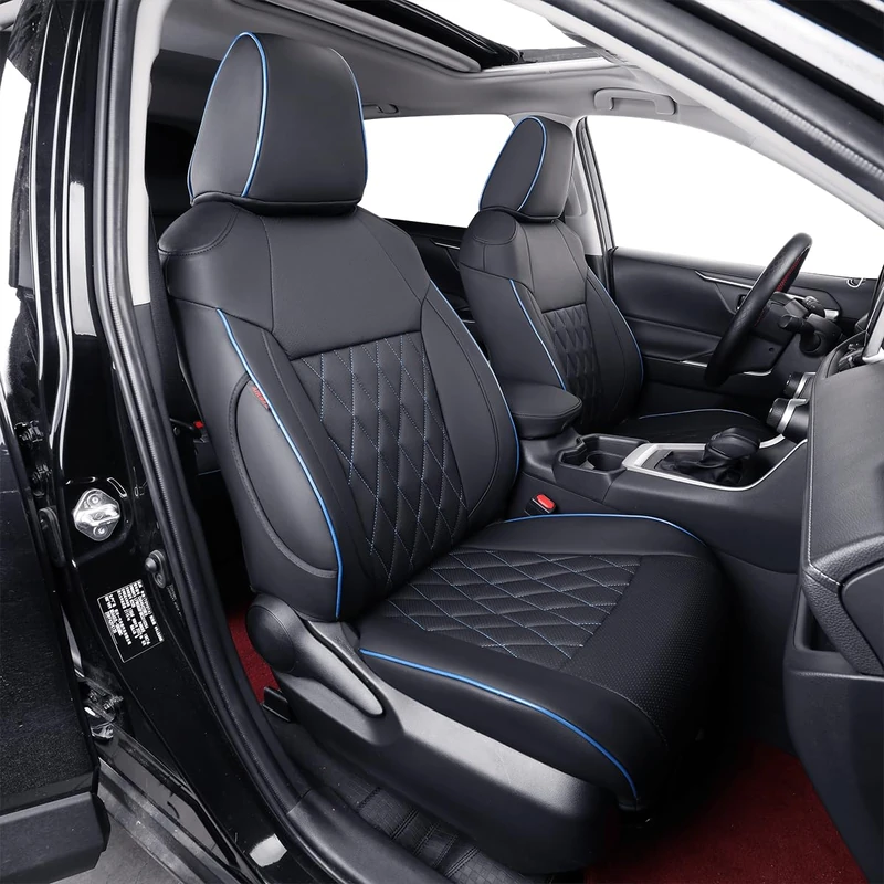 EKR Custom Fit Corolla Car Seat Covers for Select 2023 2024 Toyota Corolla L LE - Full Set,Leather (Black with Blue Trim)