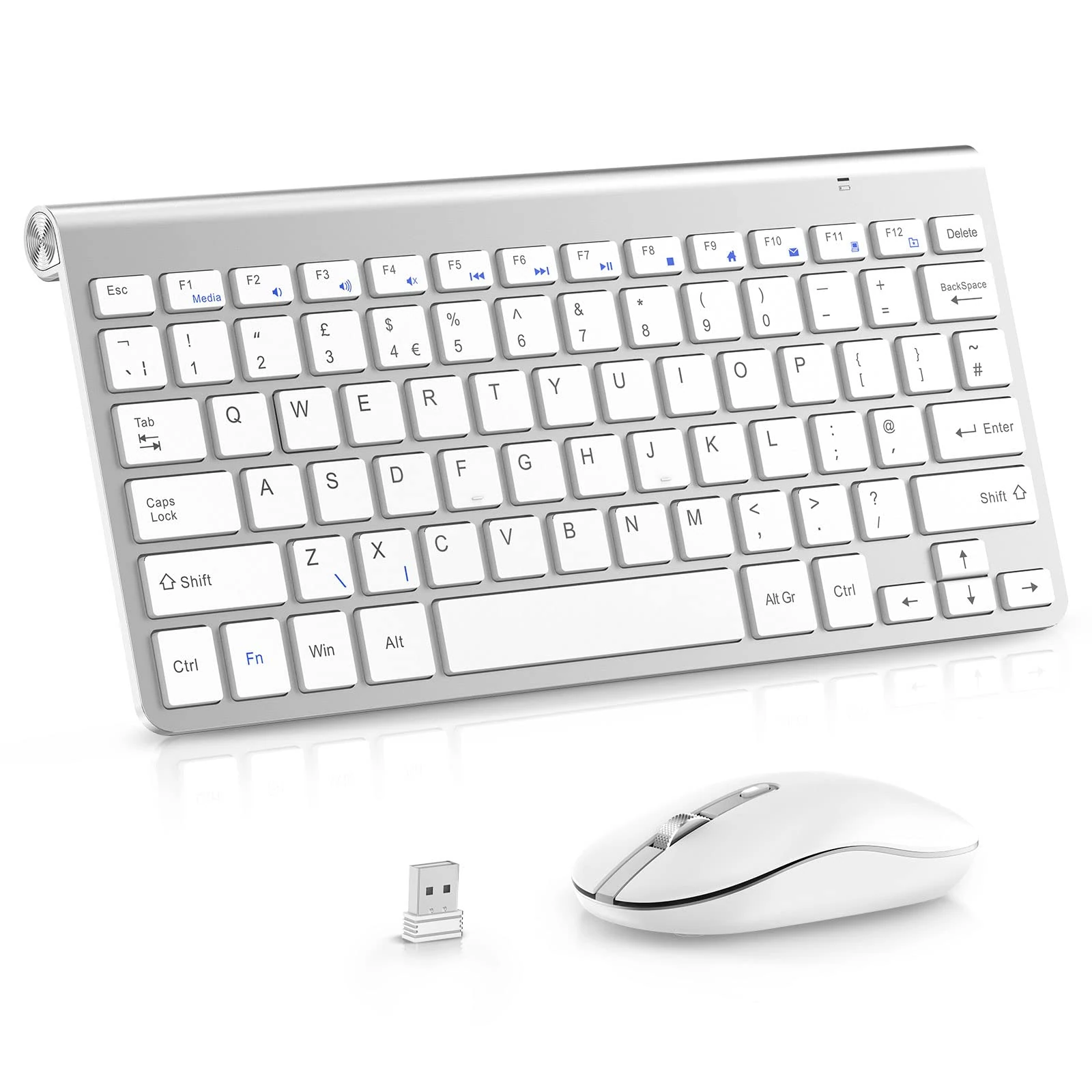 Mini Wireless Keyboard and Mouse, PINKCAT 2.4G Ultra-Thin Keyboard and Ergonomic Silent Mouse Set with 12 Multimedia Shortcuts for Computer, PC, Laptop, Tablet, Desktop, Android Smart TV (Silver)