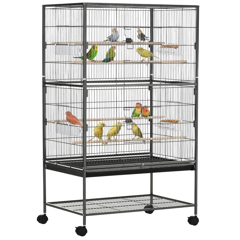 PawHut Large Bird Cage Budgie Cage for Finch Canaries Parrot with Stand Grey