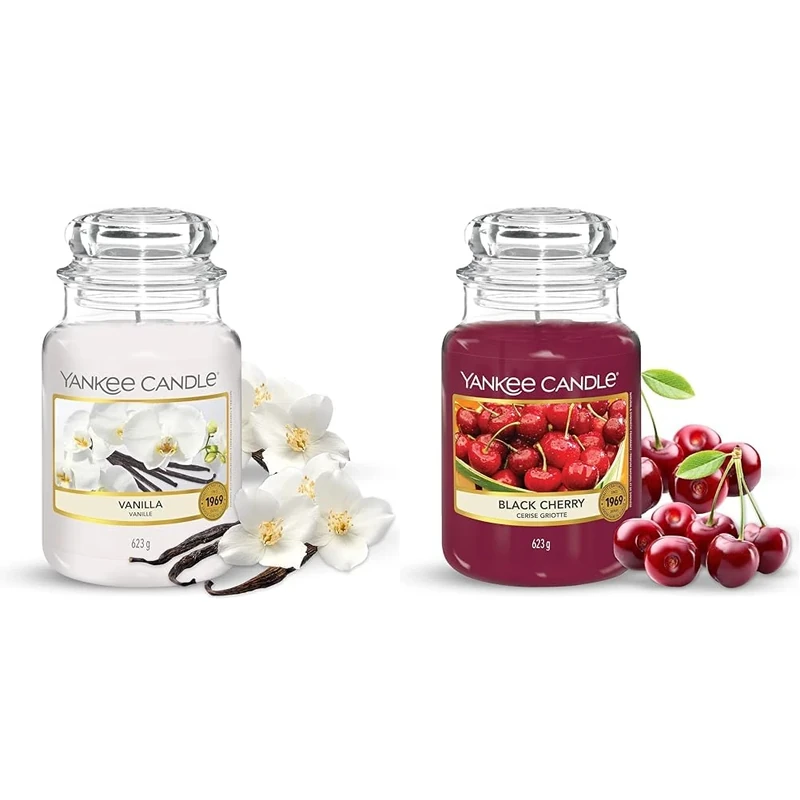 Yankee Candle Scented Candle | Vanilla Large Jar Candle | Burn Time: Up to 150 Hours & Scented Candle | Black Cherry Large Jar Candle | Long Burning Candles: up to 150 Hours