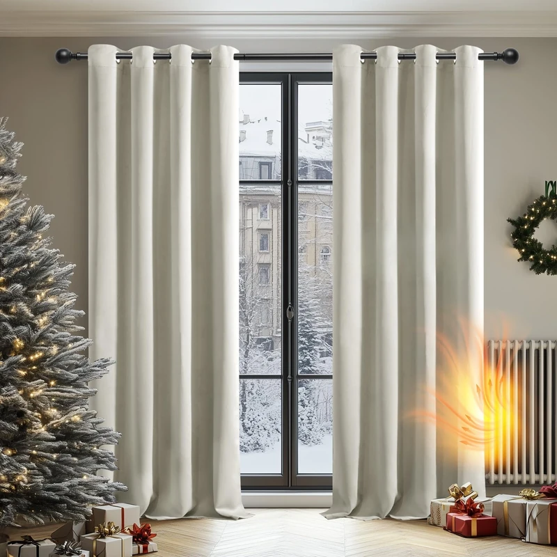 Deconovo Thermal Insulated Blackout Curtains, Anti-Cold, Modern Design with Eyelets, Curtains for Living Room and Bedroom, 140 x 300 cm (Width x Height), Light Beige, 2 Pieces