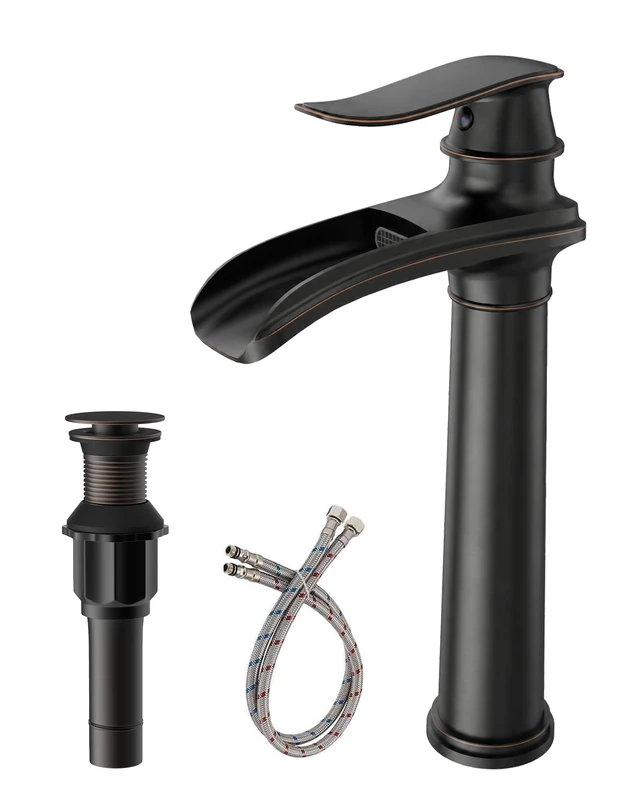 BWE Oil Rubbed Bronze Bathroom Vessel Sink Faucet Commercial Single Handle One Hole Waterfall Spout