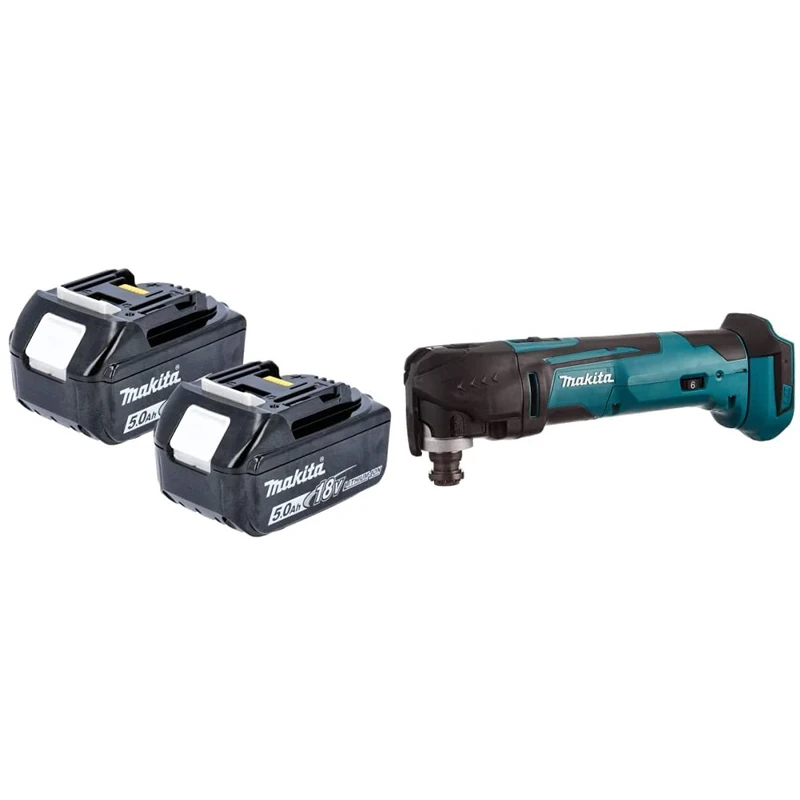 Makita 2BL1850 18 V 5.0 A Li-Ion LXT Battery - Black (Pack of 2) & DTM51Z Multi-Tool, 18 V,Blue