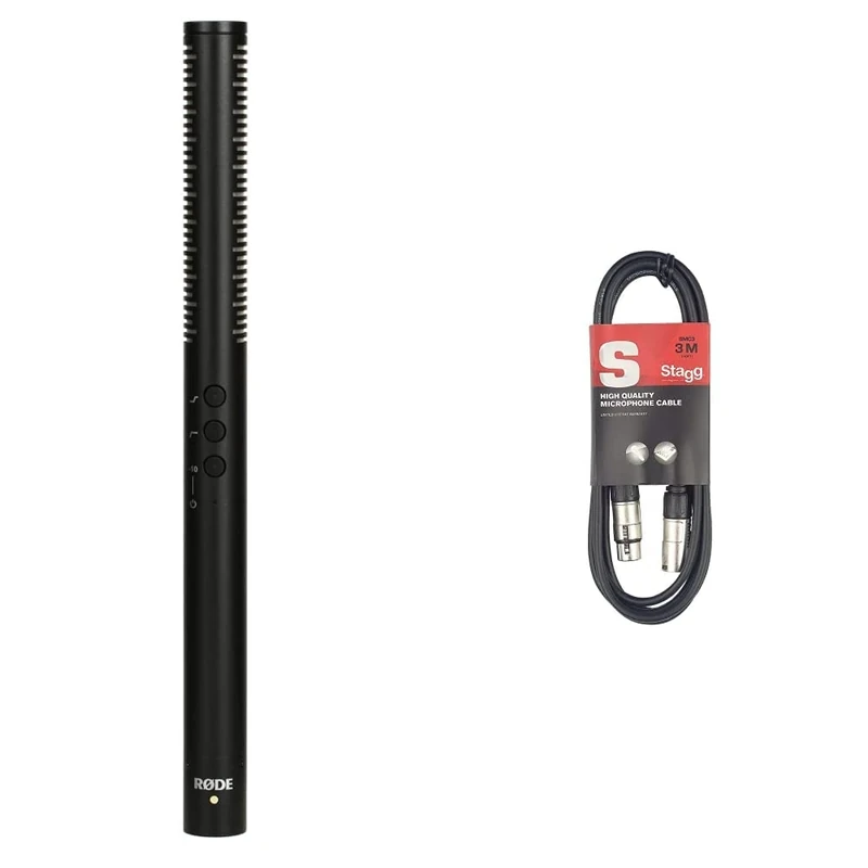 RØDE NTG4+ Versatile Dual-powered Supercardioid Condenser Shotgun Microphone with Switchable High-frequency Boost & Stagg SMC3 3m XLR to XLR Plug Microphone Cable, Black