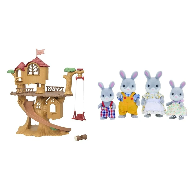 Sylvanian Families Adventure Tree House Playset & Cottontail Rabbit Family, Multicolor, 320 x 215 x 430 mm, Kids, Unisex, Children