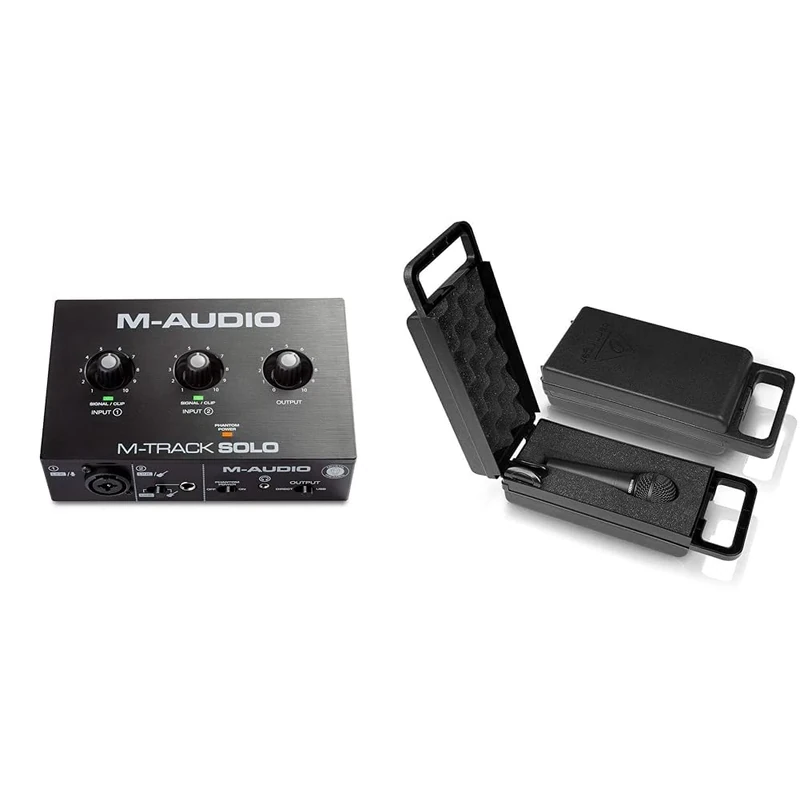 M-Audio M-Track Solo – USB Audio Interface for Recording, Streaming and Podcasting with XLR & Behringer XM8500, Wired Microphone, Cardioid, 20dB, 3000Hz, 1000Hz, 1000mV, 1000nV, 1000pV, 1000Typ
