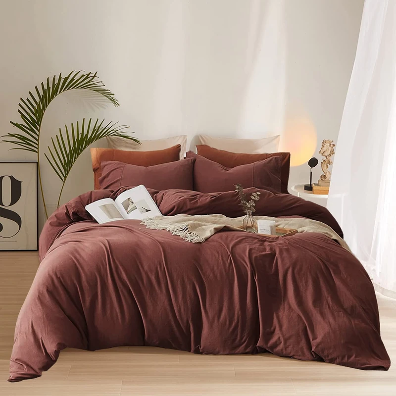 Pureant Brick Red Comforter Queen Dark Rust Red Bedding Purplish Brown