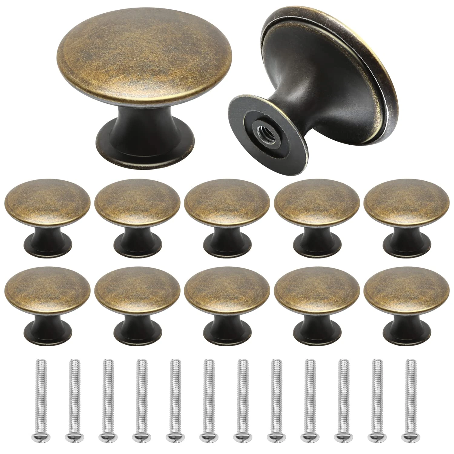 Juibao 12 Pcs Cabinet Door Knobs, Bronze Drawer Knob, Antique Brass Door Knobs with Matching Screws for Cupboard, Cabinet, Drawer