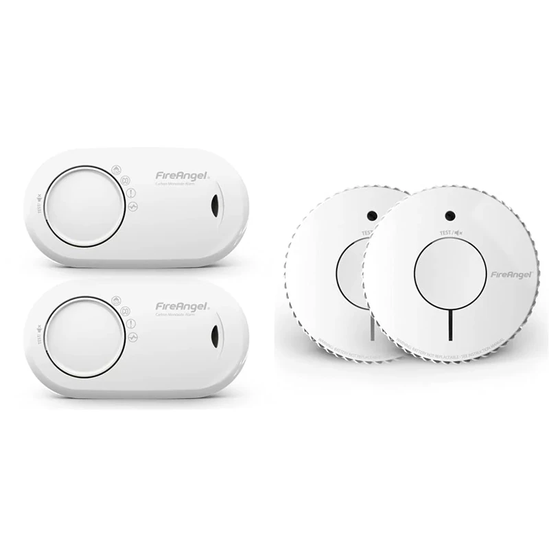 FireAngel FA3820-T2 10 Year Sealed Battery Alarm Carbon Monoxide & FireAngel Optical Smoke Alarm with 10 Year Sealed For Life Battery, FA6620-R-T2 - Twin Pack , White