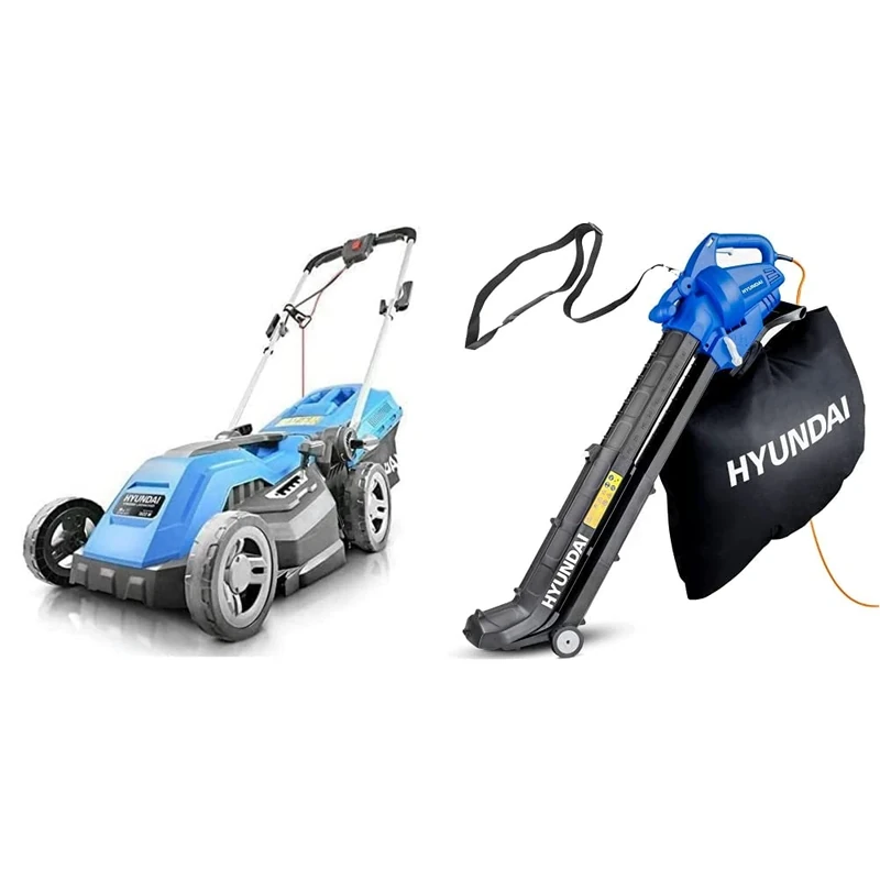 Hyundai 15" / 38cm Corded Electric 1600w/230v Roller Mulching Lawnmower & Leaf Blower, Garden Vacuum & Mulcher with Large 45 Litre Collection Bag, 12m Cable, 62-170mph Variable Airspeed