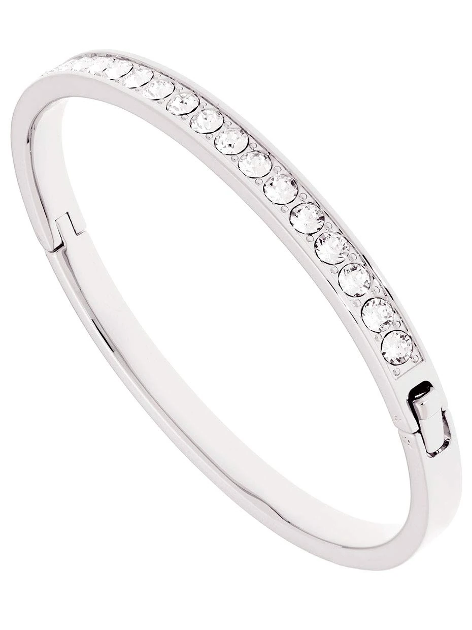 Ted Baker Clemara Hinge Crystal Bangle Bracelet For Women - Large (Silver/Crystal)