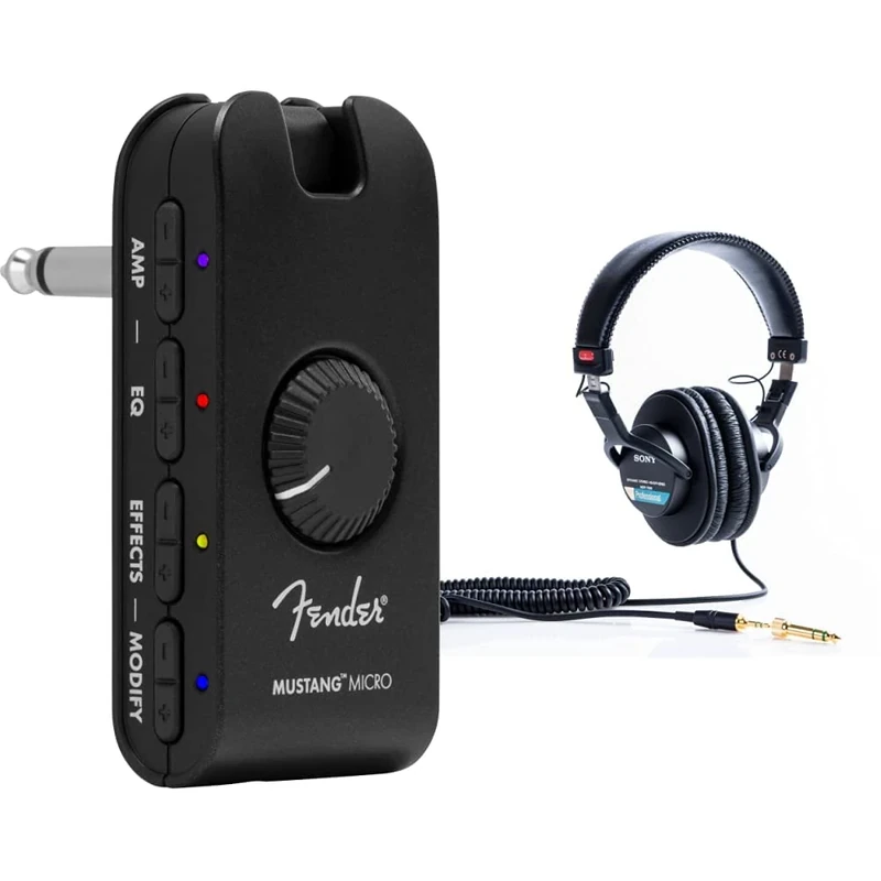 Fender Mustang Micro Amplifier - The Ultimate All-In-One Personal Headphone Amplifier & Sony MDR-7506/1 Professional Headphone, Black ,Pack of 1