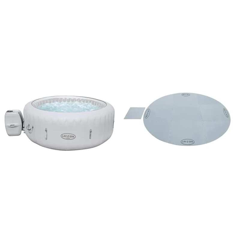 Lay-Z-Spa Paris Hot Tub with Built In LED Light System & 13222_05 Hot Tub Floor Protector, 10 Piece Protective Pad Set for Spa and Pump, Grey