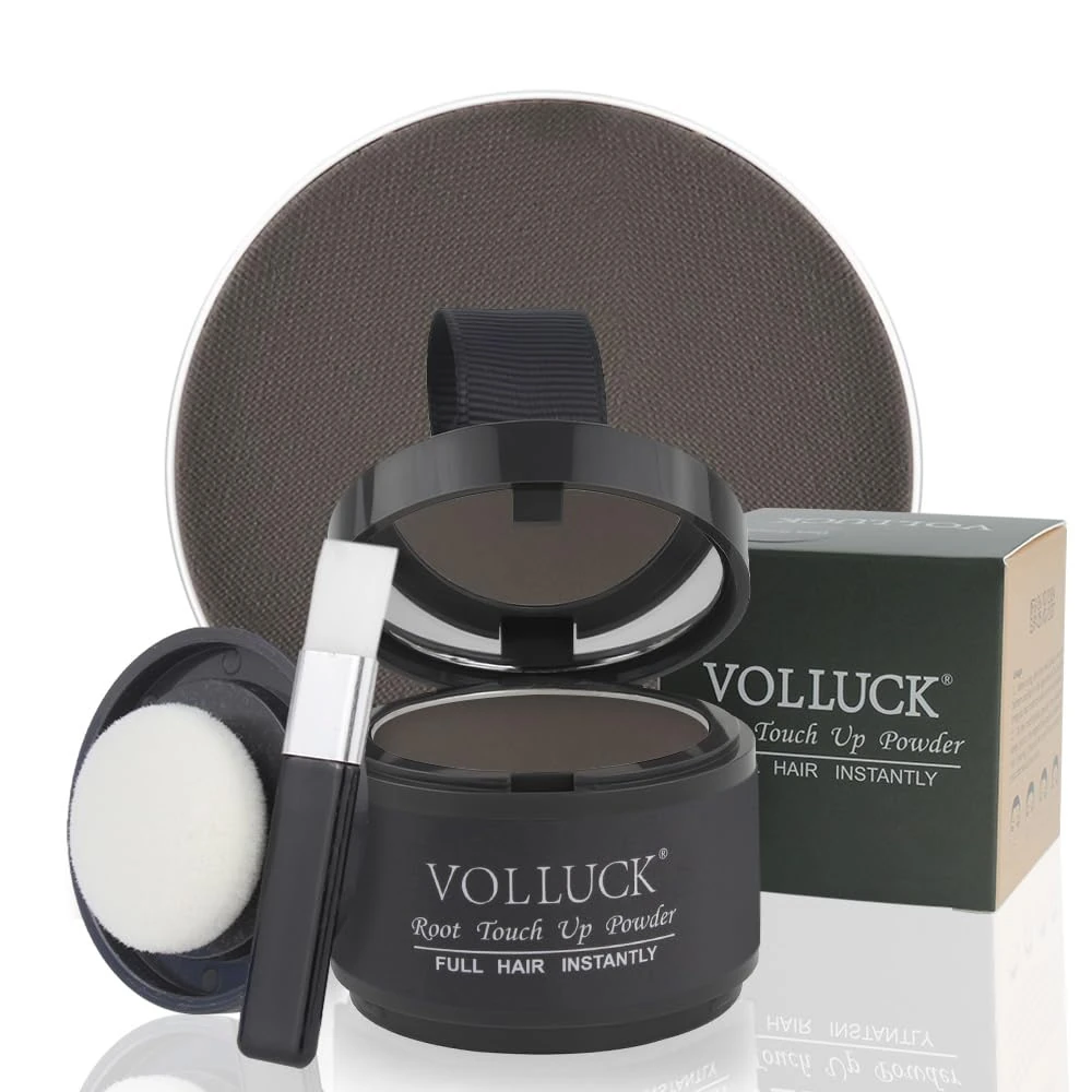 VOLLUCK Root Touch up Powder 4g – Covers Grey Roots & Conceals Thinning Hair, Hairline Powder for Men & Women – Natural Look, Easy to Use & Compact for Quick Touch Ups (Dark Brown)