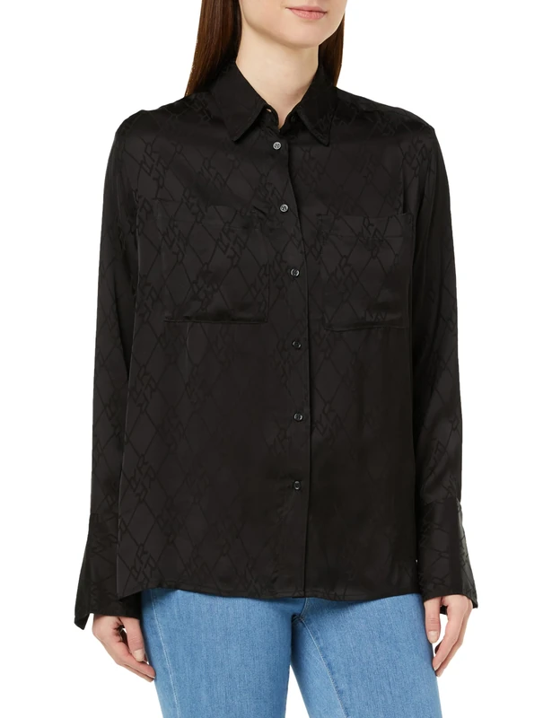 REPLAY Adult W2121 Jacquard Viscose Satin Blouse, Black 098, XXS