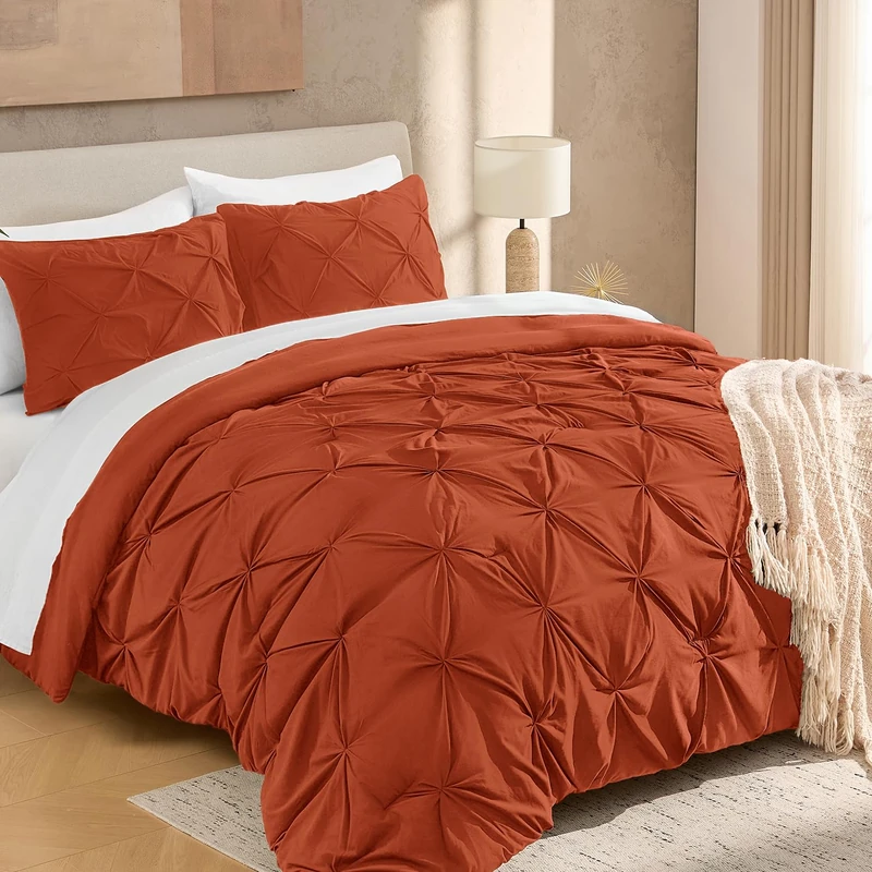 Andency Queen Pinch Pleat Terracotta Comforter Set 3 Piece Bedding
