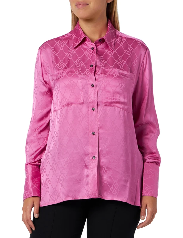 REPLAY Women's Long-Sleeved Blouse with Collar, Fuxia 069 (Violet), XL