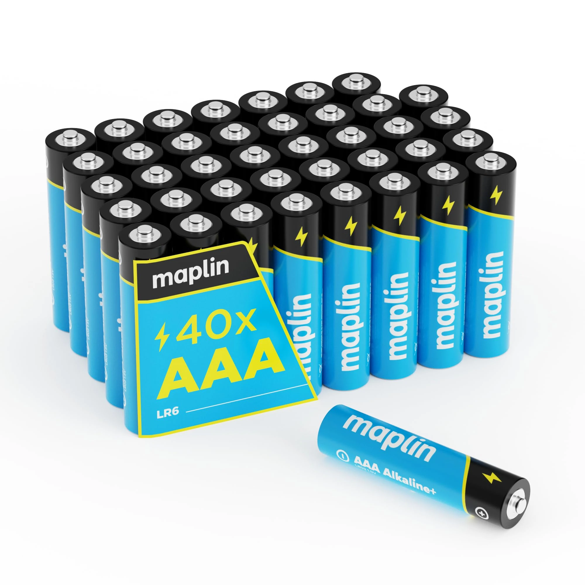 Maplin 40x AAA LR03 1.5V Alkaline Batteries (Triple A) High-Performance Leak-Proof Cells, Long Shelf Life, Perfect for Christmas Lights, Decorations, TV remotes & Battery Motorised Toys