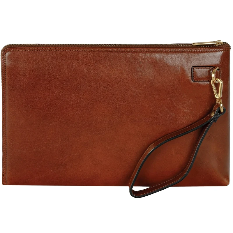Time Resistance Leather Clutch for Men Organizer Wrist Bag Briefcase Handmade in Italy