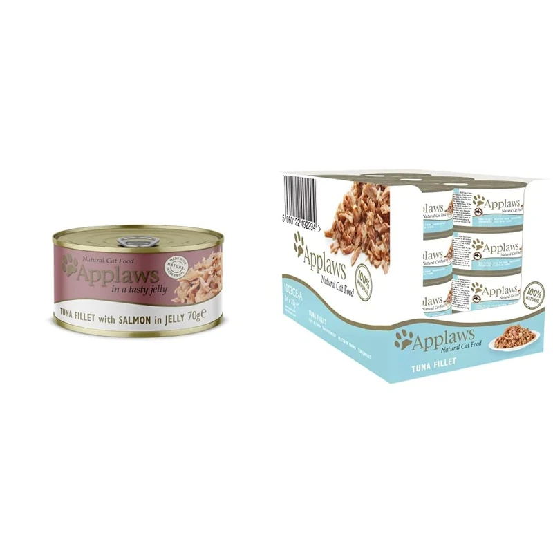 Applaws Natural Wet Adult Cat Food, Tuna Fillet and Salmon in Jelly 70g Tin (Pack of 24) Tuna and Salmon & 100% Natural Wet Cat Food 70g Tuna Fillet 24 x 70g Tins