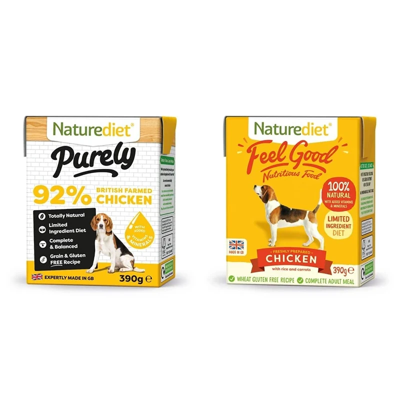 Naturediet - Purely, Complete Wet Food, Chicken, 390g (Pack of 18) & Naturediet - Feel Good Wet Dog Food, Natural and Nutritionally Balanced, Chicken, 390g (Pack of 18)