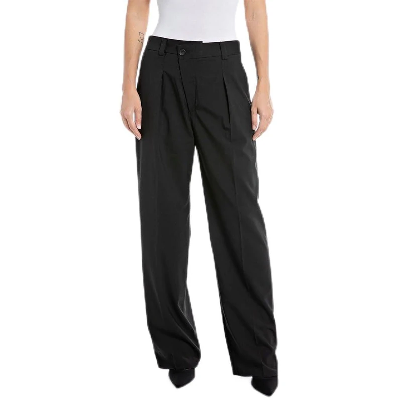 REPLAY Adult W8083 Poly/Wool Stretch Plain Pants, Black 098, 28