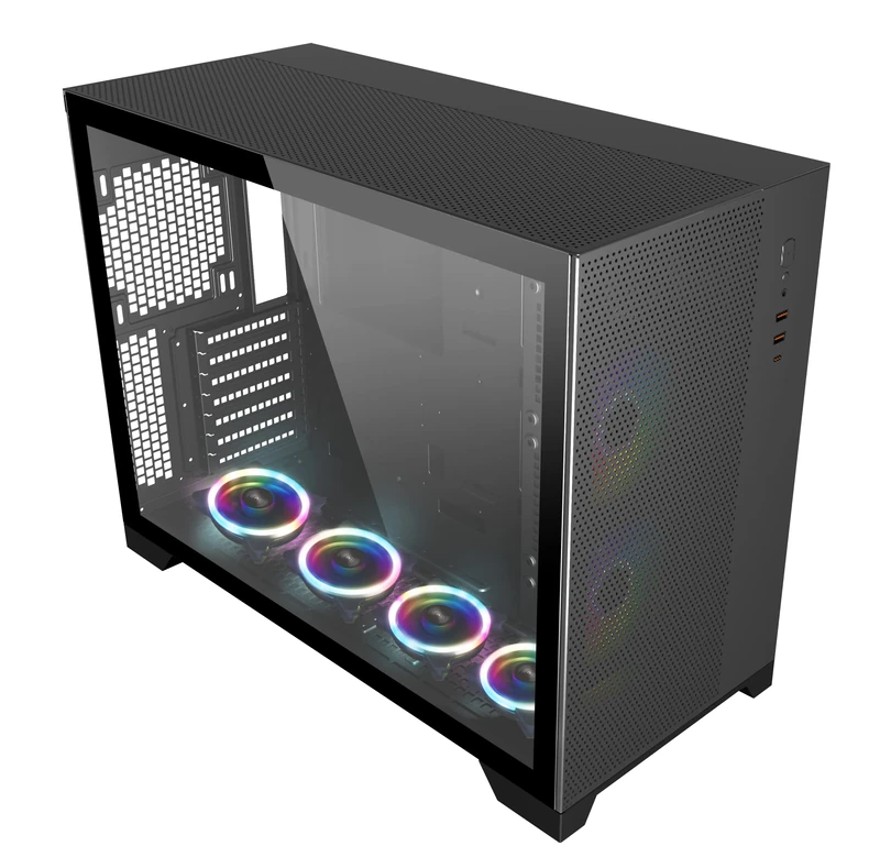 SaharaGaming P480MB-S RGB ATX PC Case (4 x 12cm Single Ring ARGB fan, Cable Management, 10 Ports Fan Hub, PWM, SYNC) Black