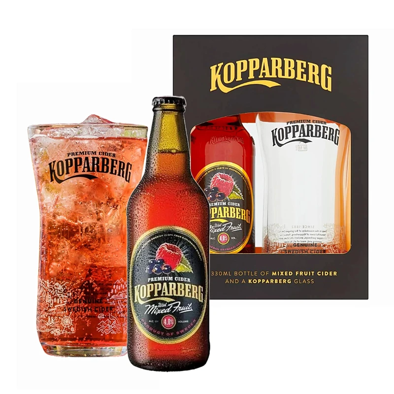 Branded Glass & Cider Gift Set - Premium Mixed Fruit Cider 330ml Bottle & Decorated Glass Gift Box. Alcohol Gift Set for Christmas Gifts, Birthday Gifts for Men, Stocking Fillers, Gifts for Women