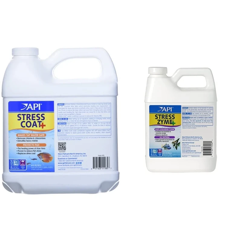 API Stress Coat Aquarium Water Conditioner, 1.9 Liter Bottle & STRESS ZYME Freshwater and Saltwater Aquarium Cleaning Solution 946ml Bottle