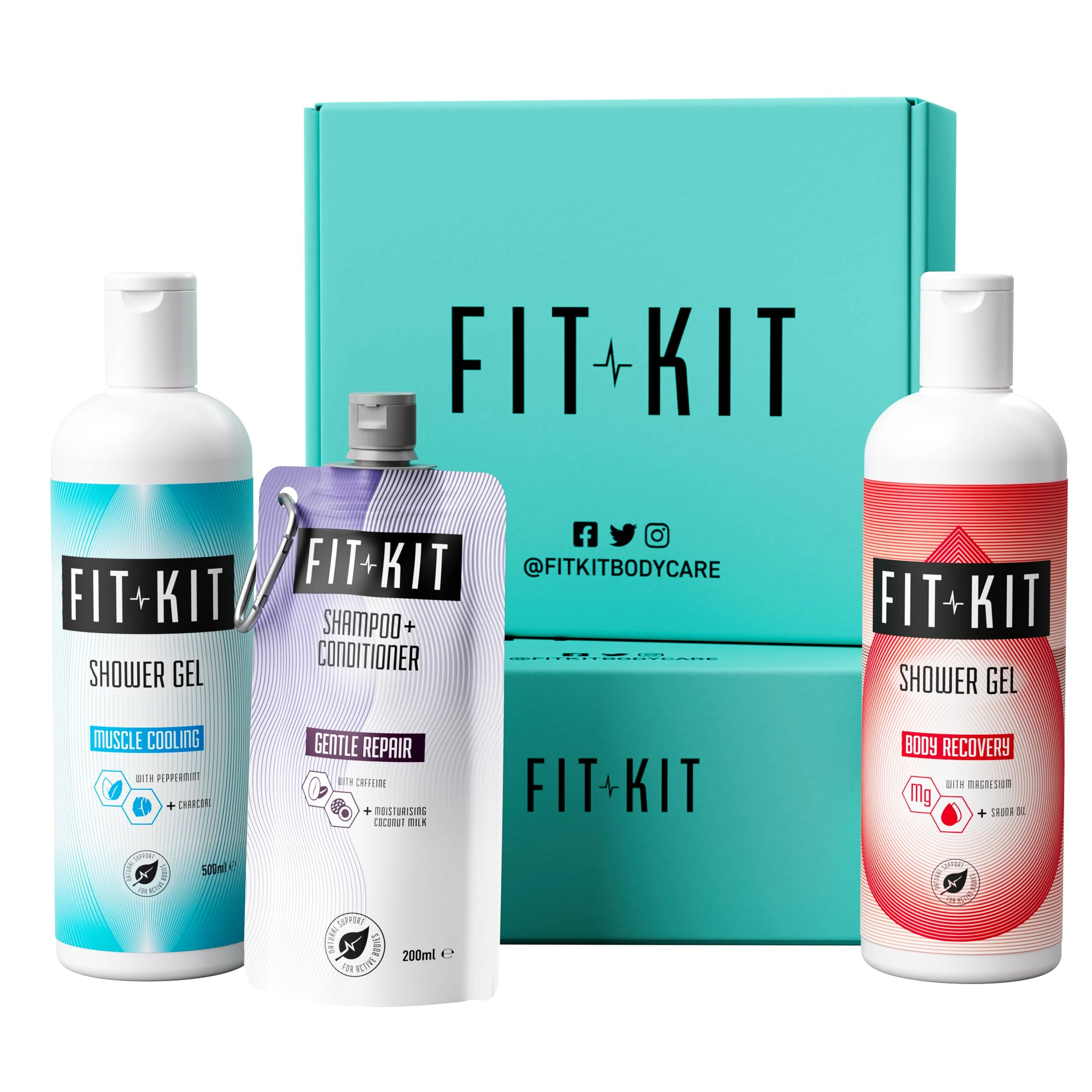 Fit Kit Power Shower Gel Gift Set for Men | Bath & Body Care Box for Father & Dad | Mens & Womens Muscle Recovery Wash & Hair Growth Shampoo | Toiletries Gifts for Him, Her, Grandad or Stepdad