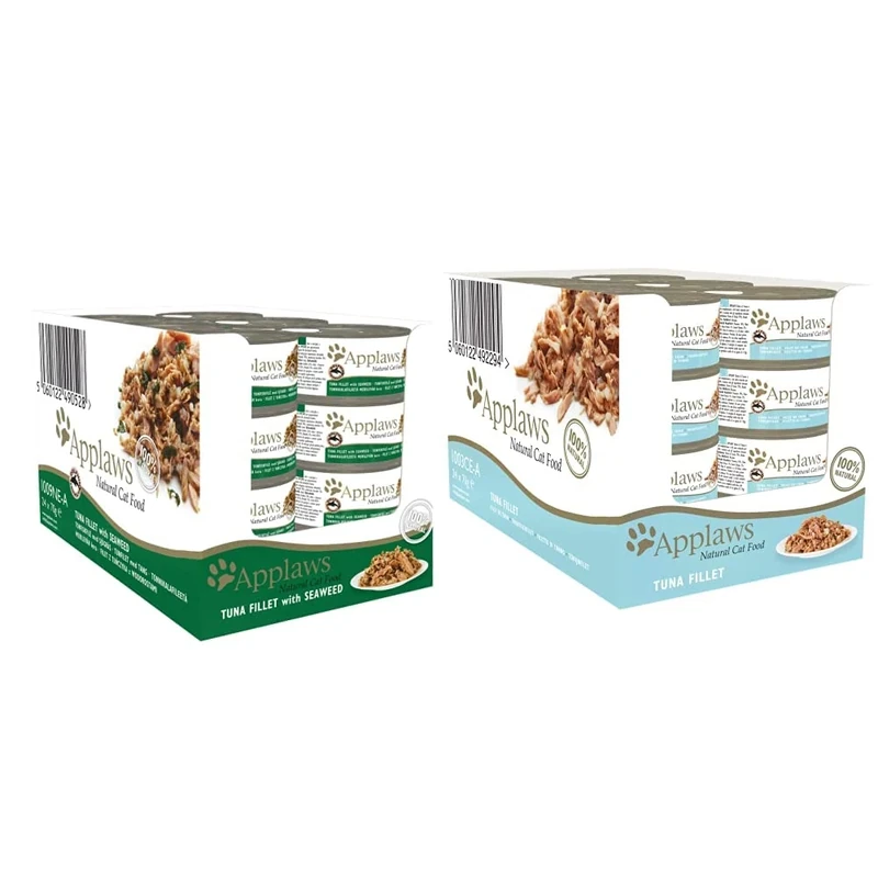 Applaws 100% Natural Cat Food, Tuna Fillet and Seaweed, 70 g Tin (Pack of 24) & 100% Natural Wet Cat Food 70g Tuna Fillet 24 x 70g Tins
