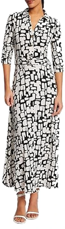 Morgan Long Dress Vasted Printed Abstract Off White/Black 44