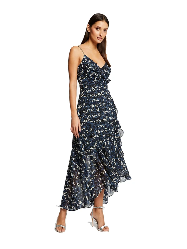 Morgan Women's Slim Midi Long Strap Dress Rdol Blue Size 34, Blue, UK 6