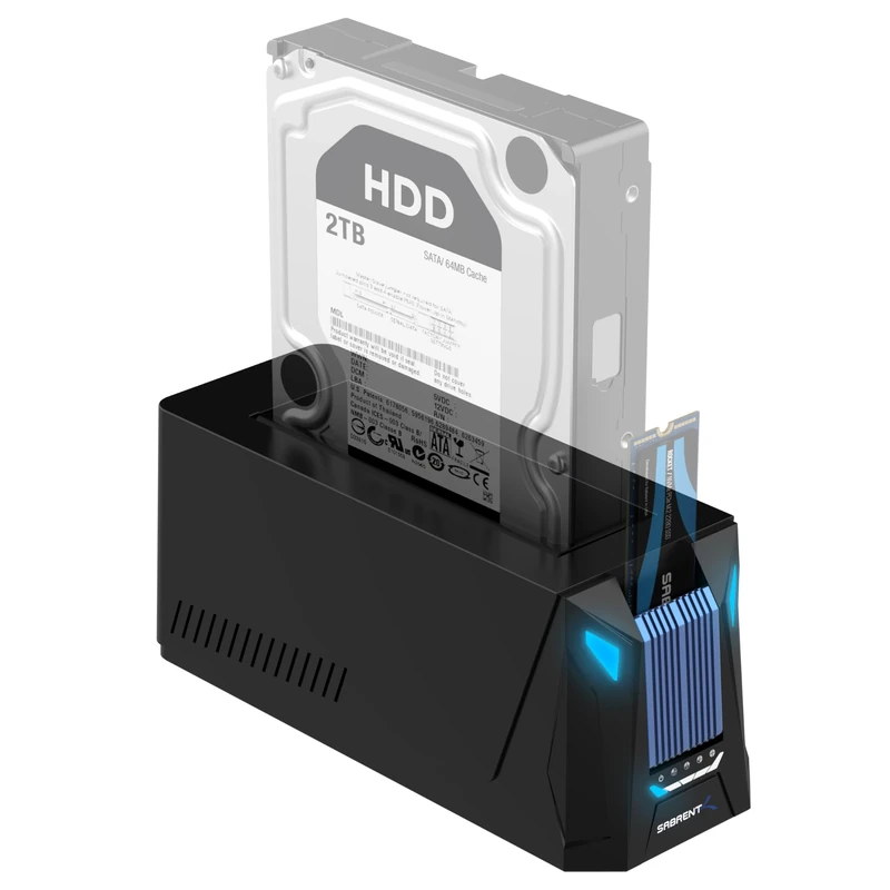 SABRENT USB-C docking station for M.2 NVMe, and SATA 2.5" 3.5" hard drive, SSD HDD & M2 enclosure, 2242, 2260, and 2280 dock with offline cloning + power supply, USB C + A Cables included (DS-UNHC)