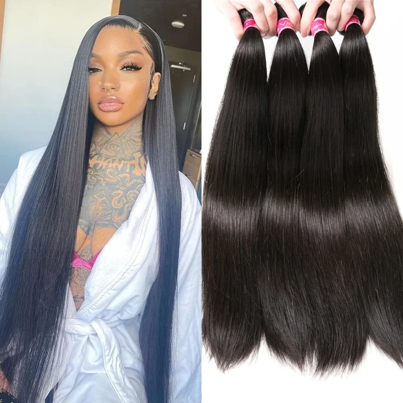 12A Straight Bundles Human Hair (22 24 26 28 Inches, Straight 4 Bundles) 100% Unprocessed Brazilian Virgin Straight Human Hair Bundles Natural Color Raw Hair