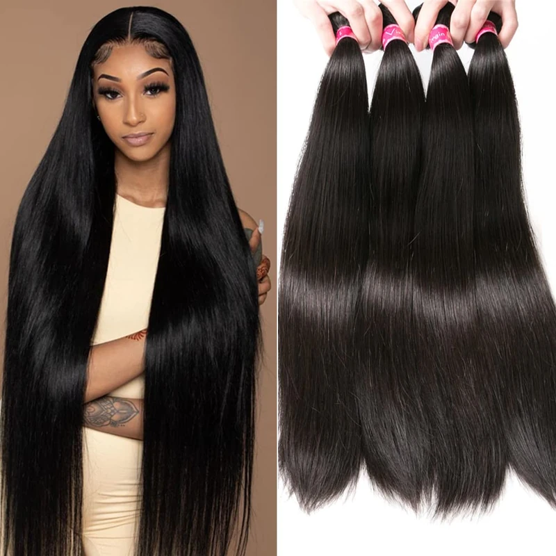 YISEA 12A Bundles Brazilian Virgin Hair Straight 24 26 28 30 Natural Color 4 Bundles 100% Unprocessed Human Hair Straight Bundles Human Hair Bundles