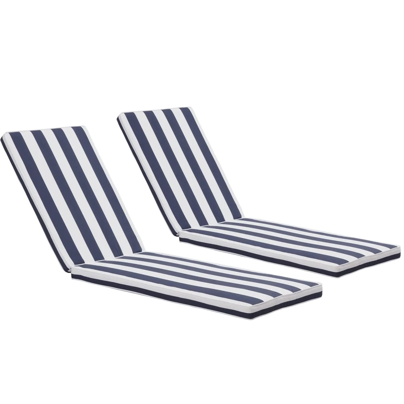 Only choice 2 Pcs Set Outdoor Lounge Chair Cushions Patio Chaise Lounge Replacement Cushions Furniture Seat Cushions (Blue+White Stripes-2 pcs)