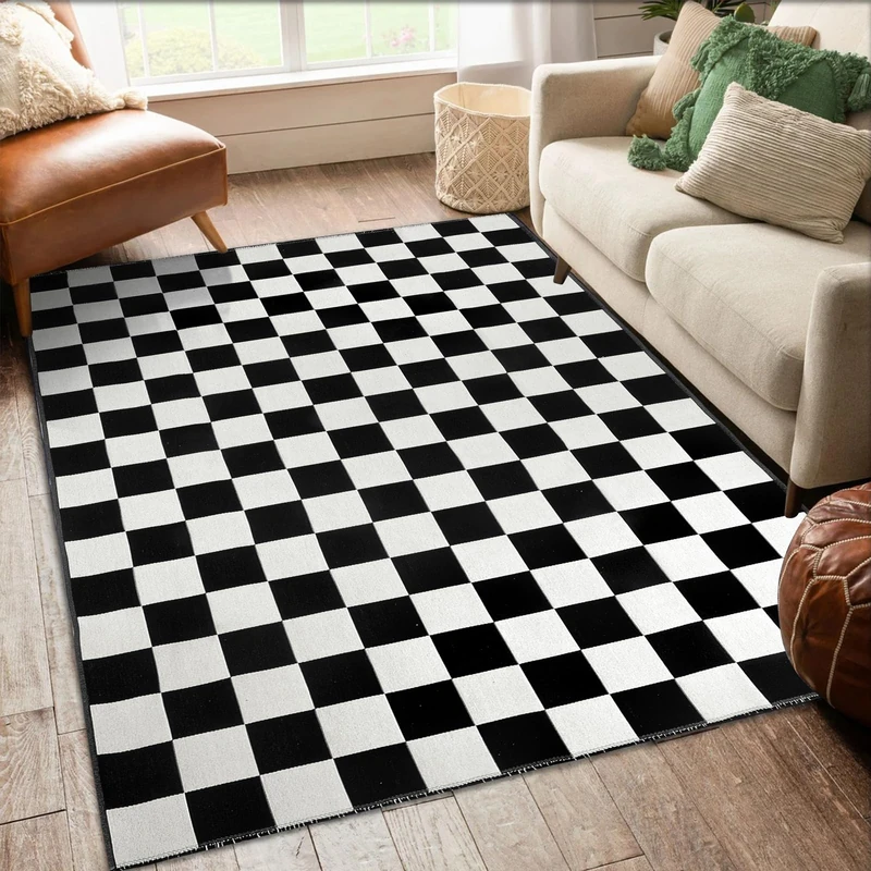 Seavish Checkered Rug, 4x6 Ft Black and White Rug Moroccan Checkerboard Rug Outdoor Foldable Washable Area Rug Floor Cover Indoor Carpet for Living Room Bedroom Dining Room Patio Porch