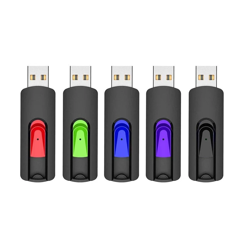 Vansuny 128GB USB Stick 5Pack Memory Sticks USB 2.0 Flash Drive Slide Retractable Thumb Drive (5 Mixed Color, 128GB)