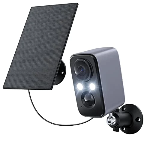 IHOXTX Security Camera Outdoor Wireless,Flood Light WiFi Battery Camera with Solar panel,PIR Human Detection,Color Night Vision,2-Way Talk,Gray