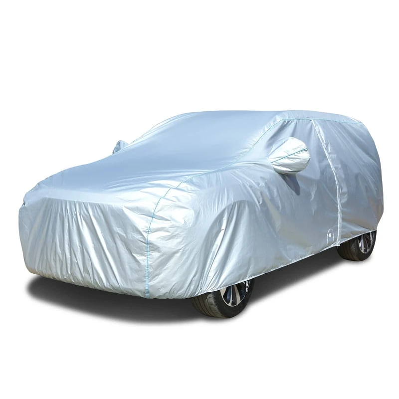 Tecoom Car Cover Waterproof All Weather, 3 Layers Soft Cotton Fleece Lining SUV Car Cover with Zipper Door & Lock, Windproof Rain Sun UV Hail Protector Full Exterior Covers Fit SUV (206-215 Inches)