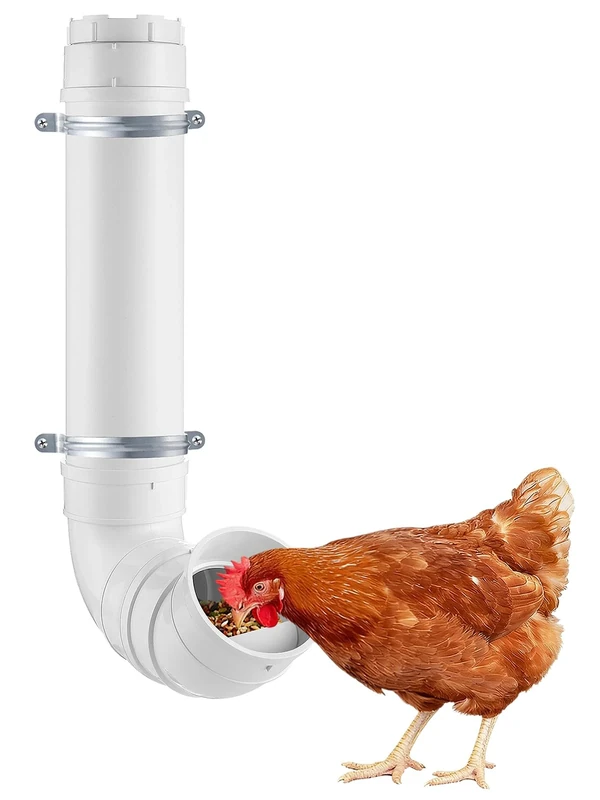 MEWTOGO Automatic Chicken Feeder No Waste - 6.6 Pounds Capacity Heavy Duty PVC Pipe Chicken Coop Feeder, Poultry Gravity Feed Port Used in Chicken Coop for Chicken Long Feeding
