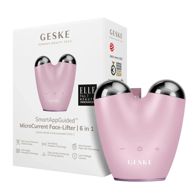 GESKE SmartAppGuided™ MicroCurrent Face Lifter | 6 in 1 | Anti-aging device | Instant face lift | Skincare tool | Remove wrinkles for firm & youthful skin | Advanced smoothing facial firmer