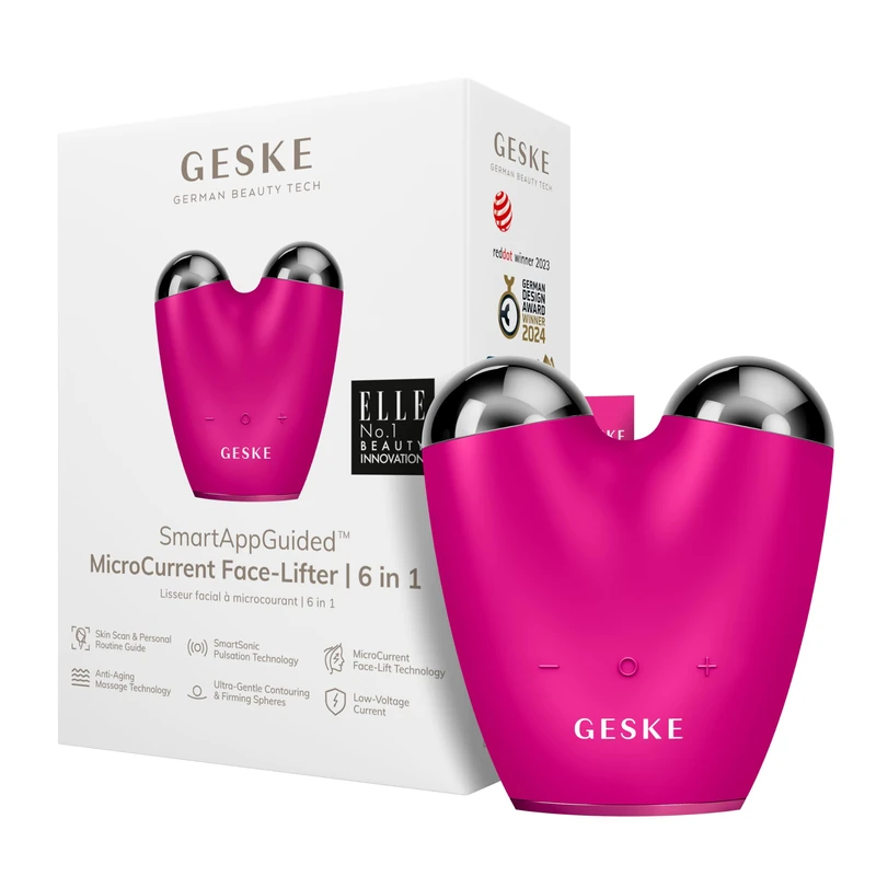 GESKE SmartAppGuided™ MicroCurrent Face Lifter | 6 in 1 | Anti-aging device | Instant face lift | Skincare tool | Remove wrinkles for firm & youthful skin | Advanced smoothing facial firmer