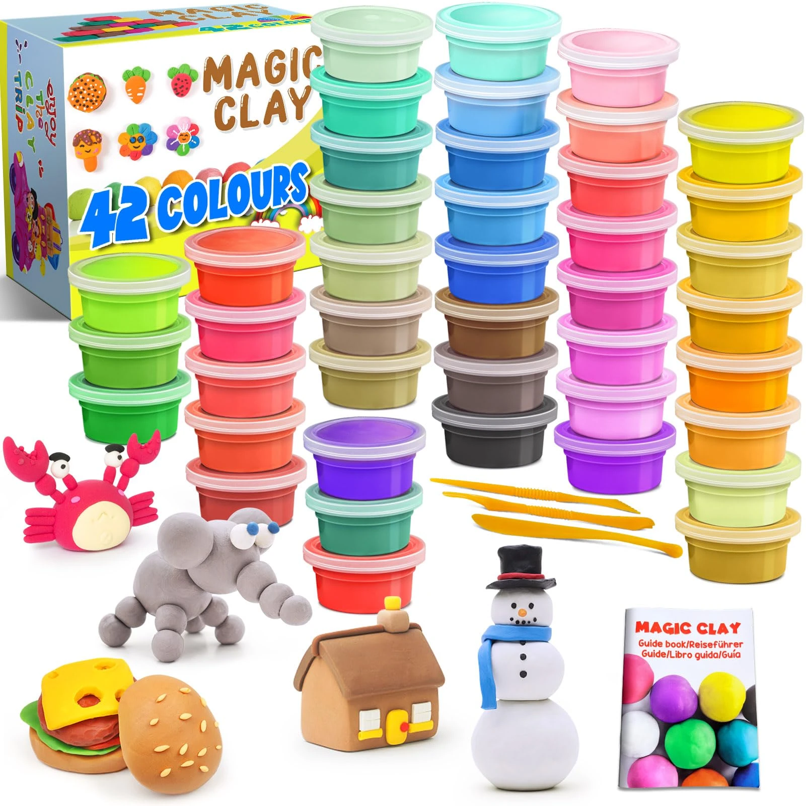 Modelling Clay Kit - 42 Colours Air Dry Magic Clay, DIY Molding Clay with Tools, Craft Kit for Kids Boys Girls, Presents Gift for Boys & Girls Age 3-12 Year Old