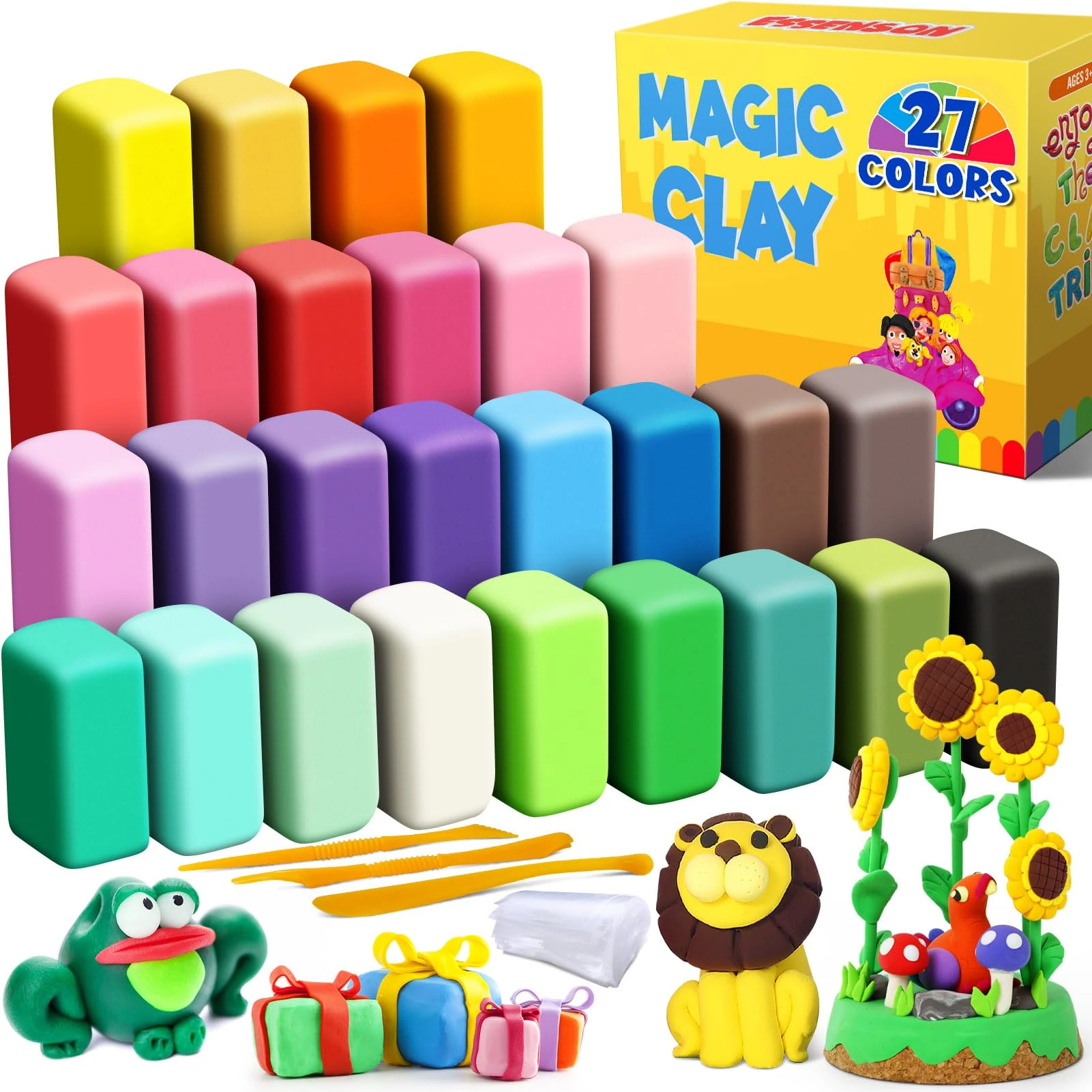 Air Dry Clay 27 Colours, Modelling Clay for Kids, DIY Molding Magic Clay for with Tools, Soft & Ultra Light, Toys Gifts for Age 3 4 5 6 7 8+ Years Old Boys Girls Kids
