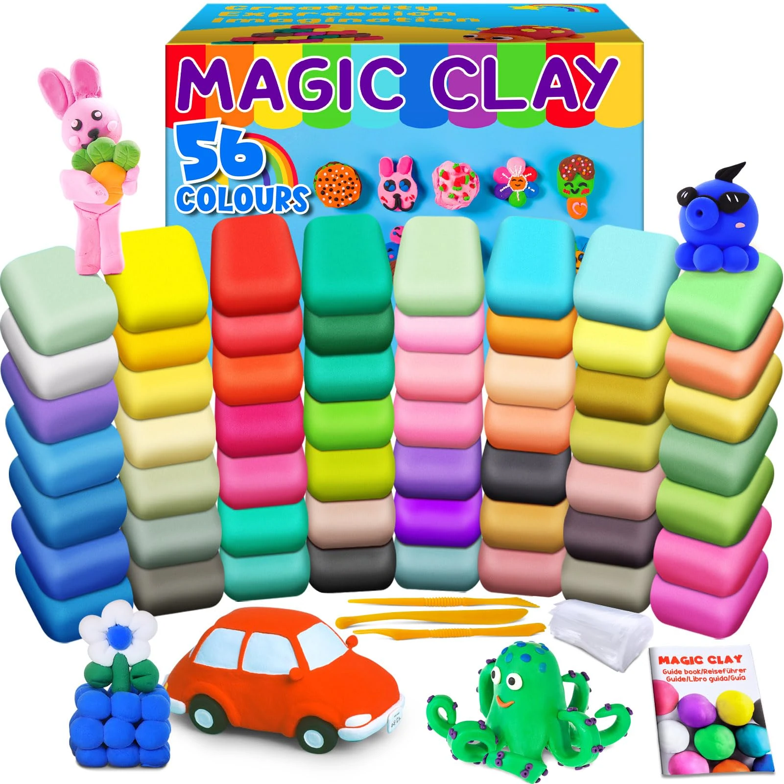 Air Dry Clay 56 Colours, Modelling Clay for Kids, DIY Molding Magic Clay for with Tools, Soft & Ultra Light, Toys Gifts for Age 3 4 5 6 7 8+ Years Old Boys Girls Kids
