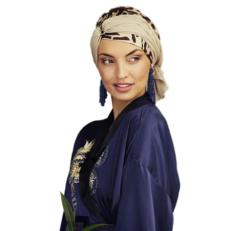 Boho Spirit Women's Sienna Turban, Soft Beige Giraffe, One Size Fits All